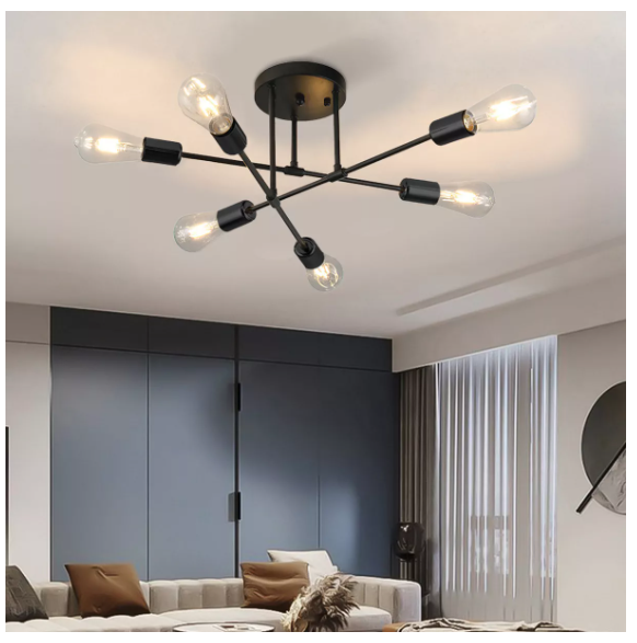 Foto 4 | Lámpara De Techo Colgante Decorativas Moderna 6 Luces Sala Color Negro