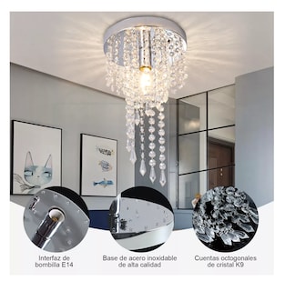 Foto 2 | Lámpara de Techo Colgante Led Moderna Decorativa de Cristal Base Plata