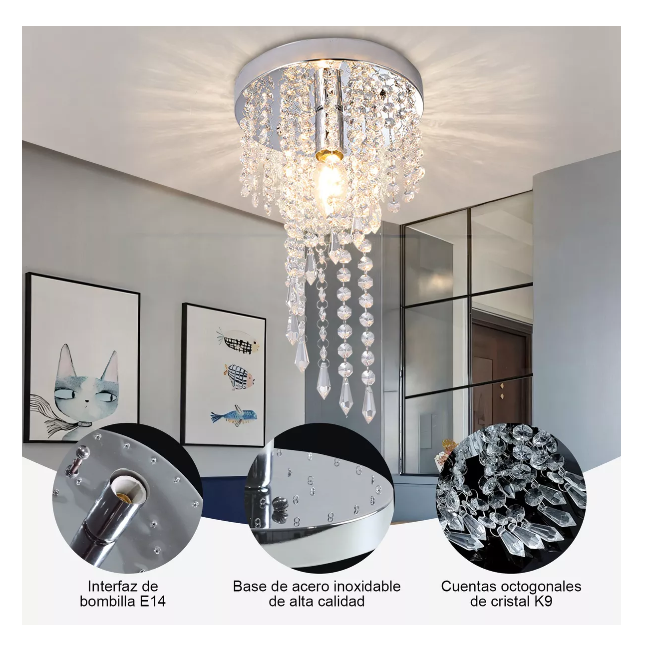 Foto 3 pulgar | Lámpara de Techo Colgante Led Moderna Decorativa de Cristal