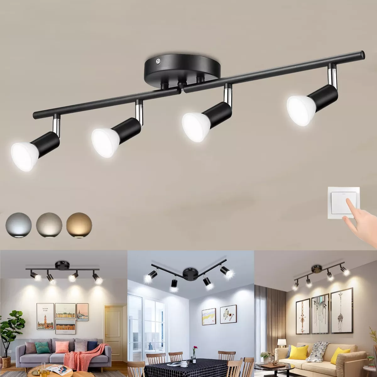 Foto 3 pulgar | Lámpara Plafón Led de Techo Eo Safe Imports Esi-16913 Negro