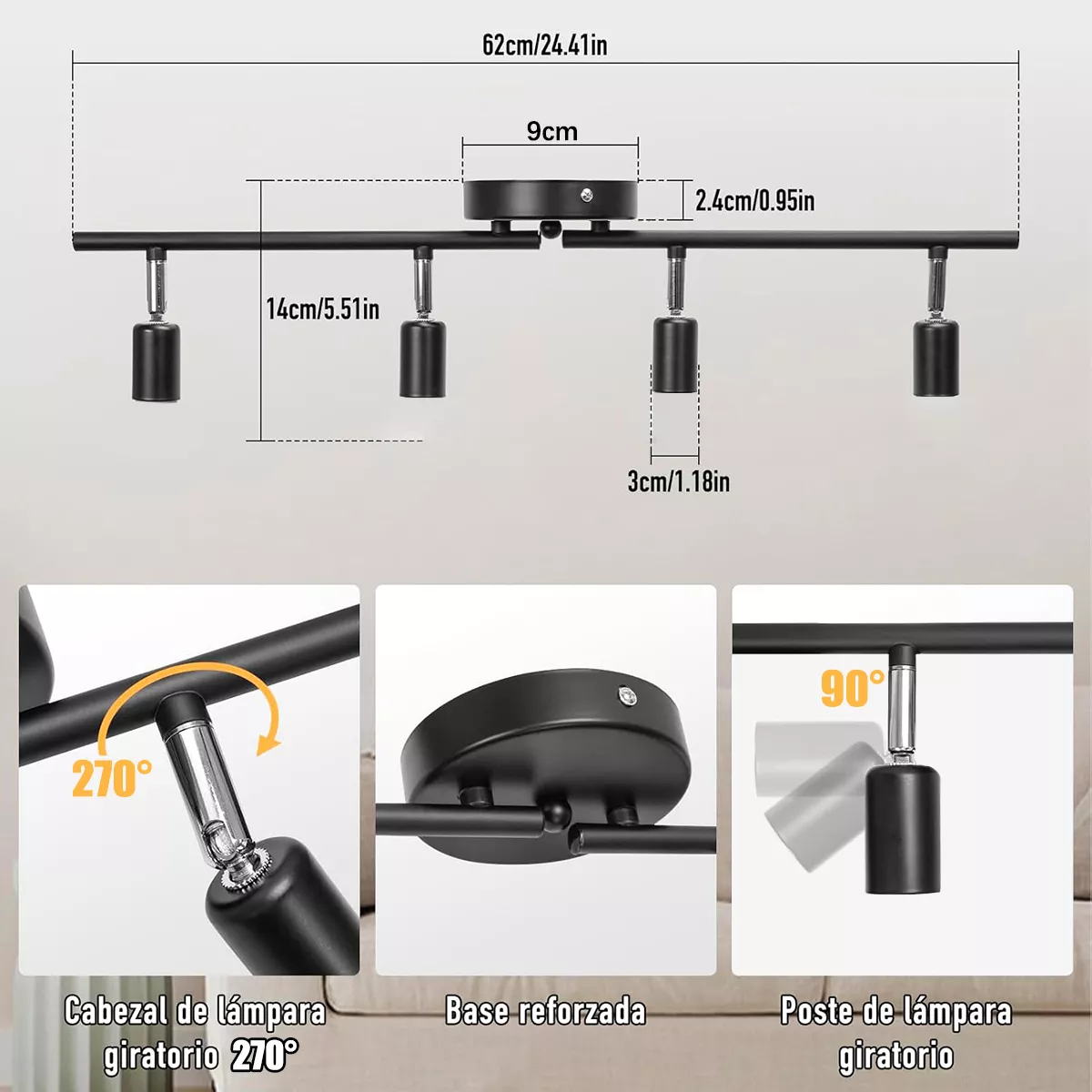 Foto 4 pulgar | Lámpara Plafón Led de Techo Eo Safe Imports Esi-16913 Negro