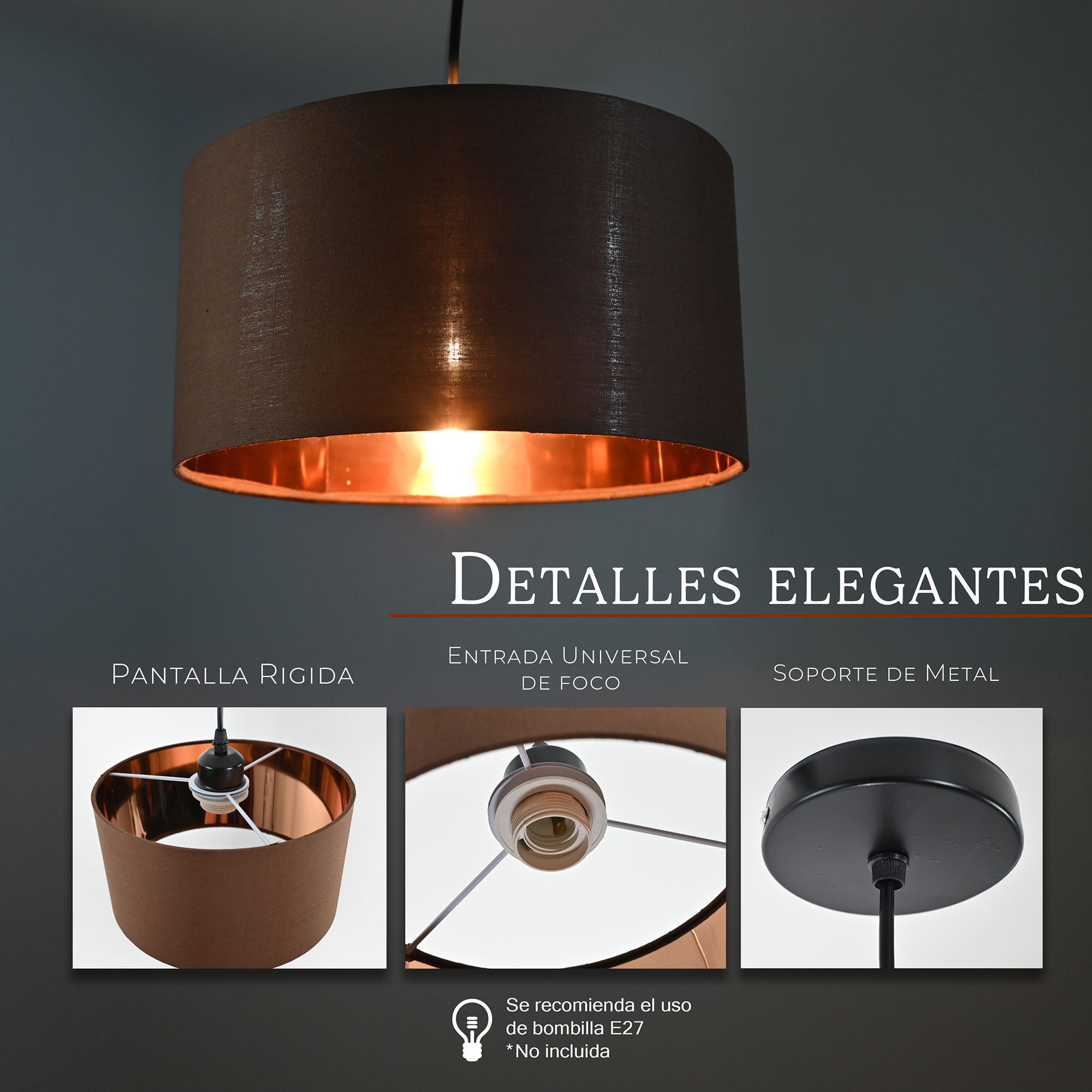 Foto 3 | Lámpara Colgante Iluminación Luz Vic Deydin Decorativa Marrón