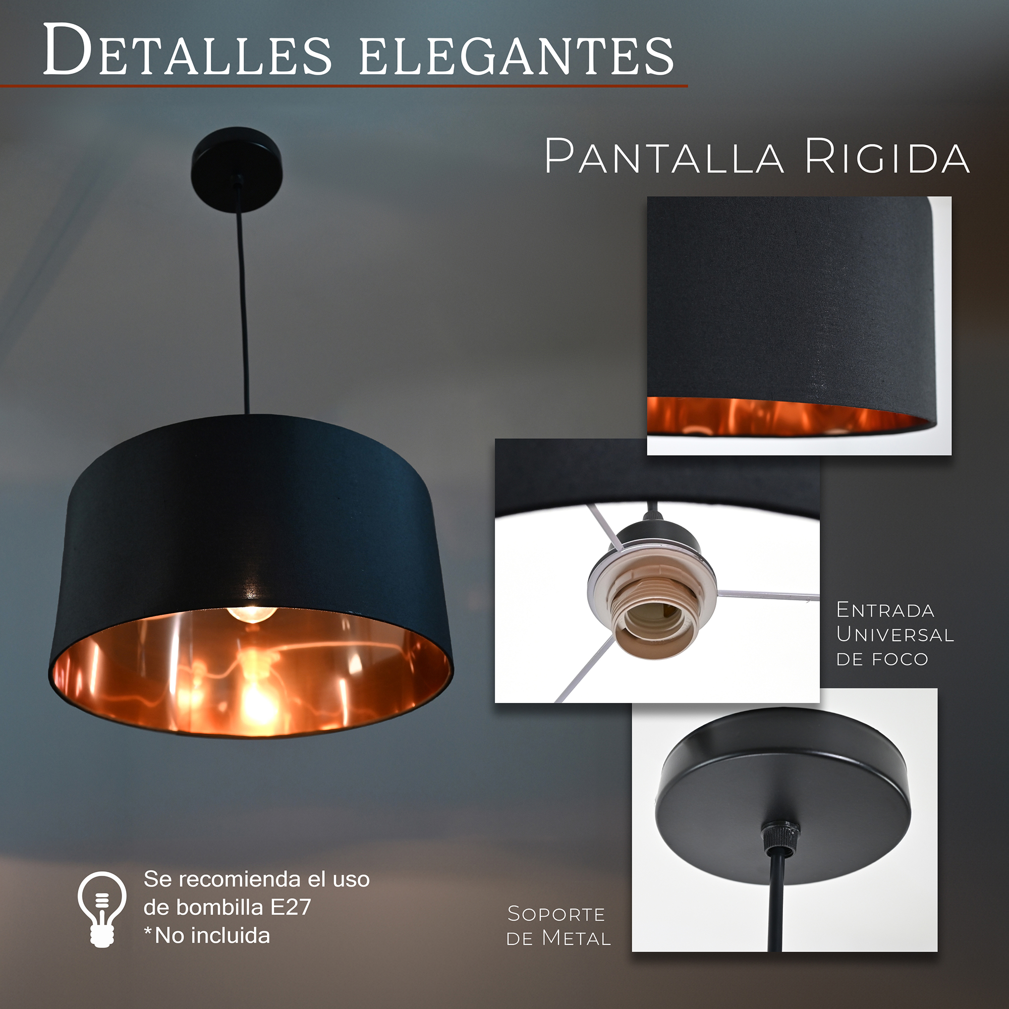 Foto 3 pulgar | Lámpara Colgante Decorativa Iluminación Luz Vic Deydin Negra