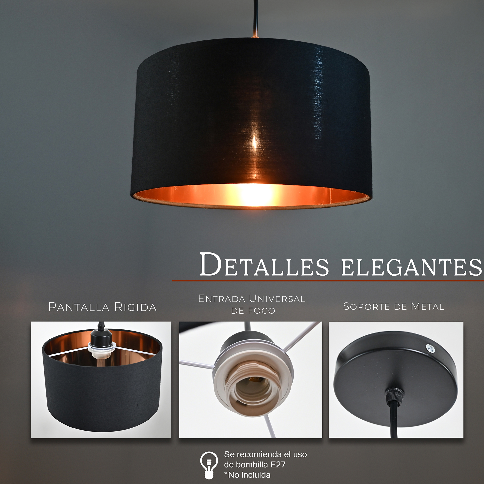 Foto 4 pulgar | Lámpara Colgante Iluminación Luz Vic Deydin Decorativa Negra
