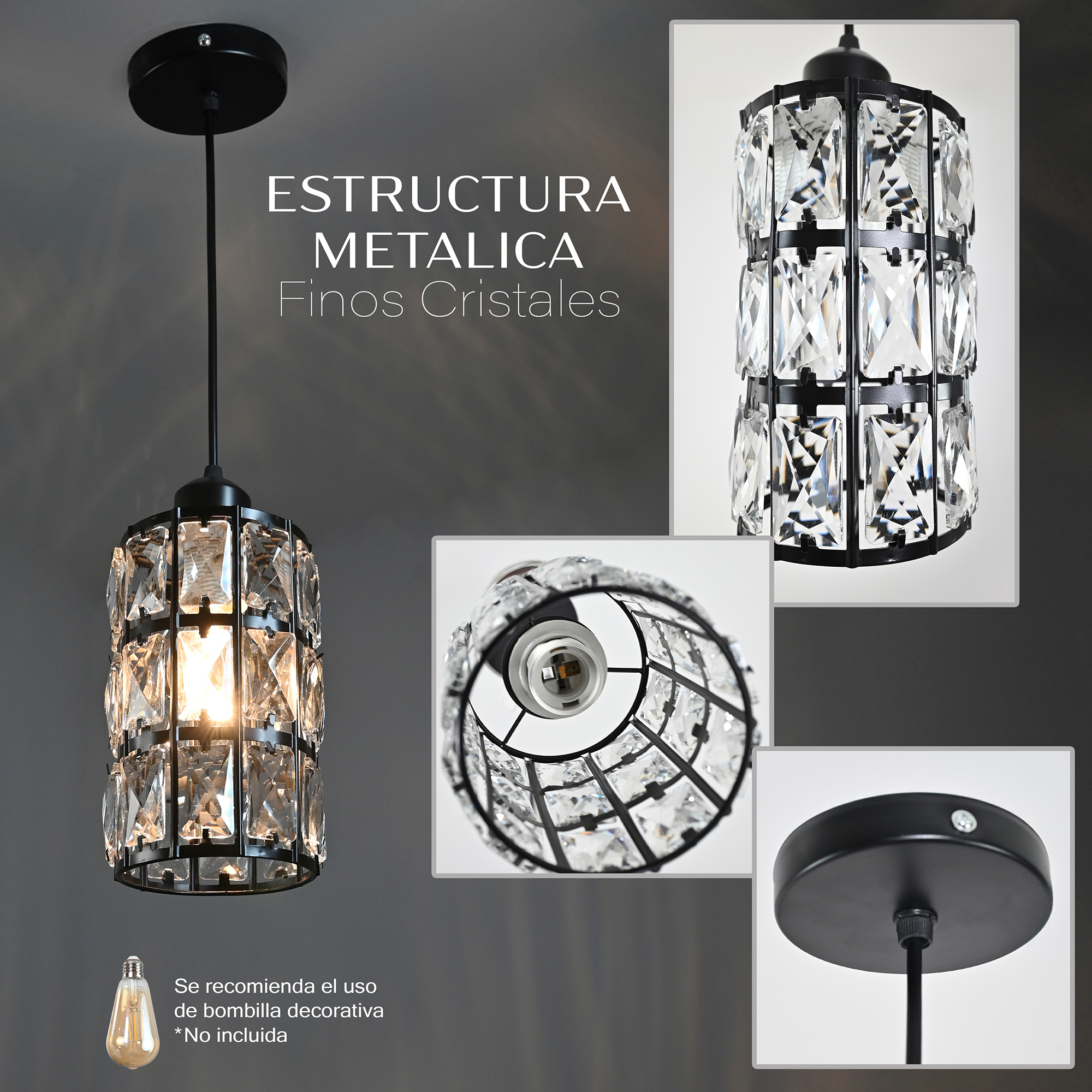 Foto 3 pulgar | Lámpara Colgante de Cristal Iluminación Luz Vic