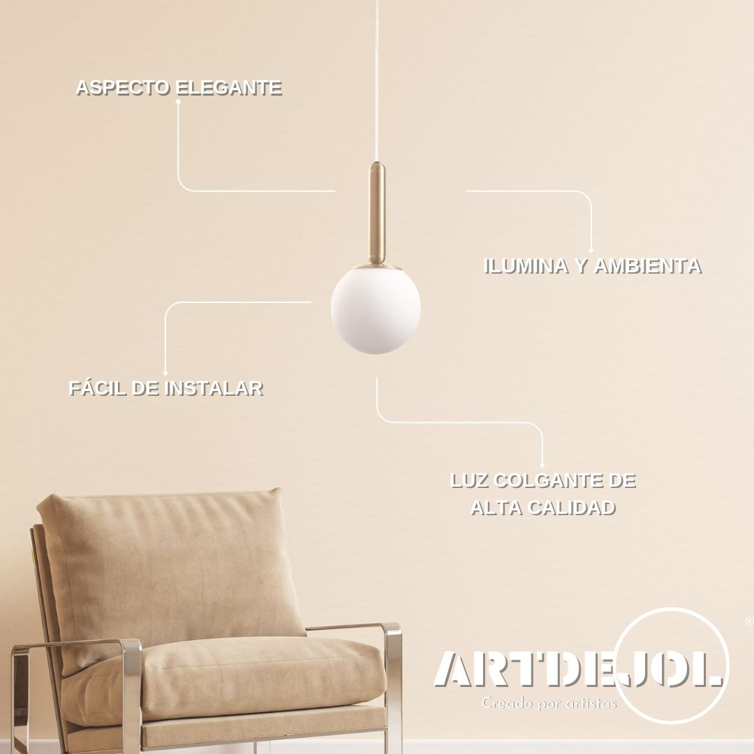 Foto 3 | Lámpara Colgante Bola Metálica Dorada y Acrílico