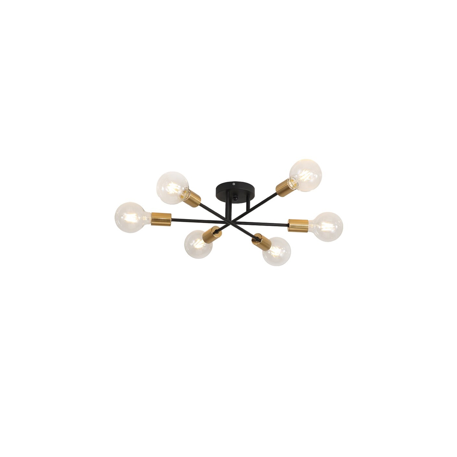Lámpara De Techo Colgante Negra Y Dorada Industrial De 6 Luces - Venta Internacional.