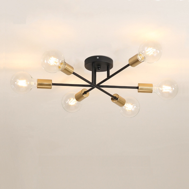 Foto 5 pulgar | Lámpara De Techo Colgante Negra Y Dorada Industrial De 6 Luces - Venta Internacional.