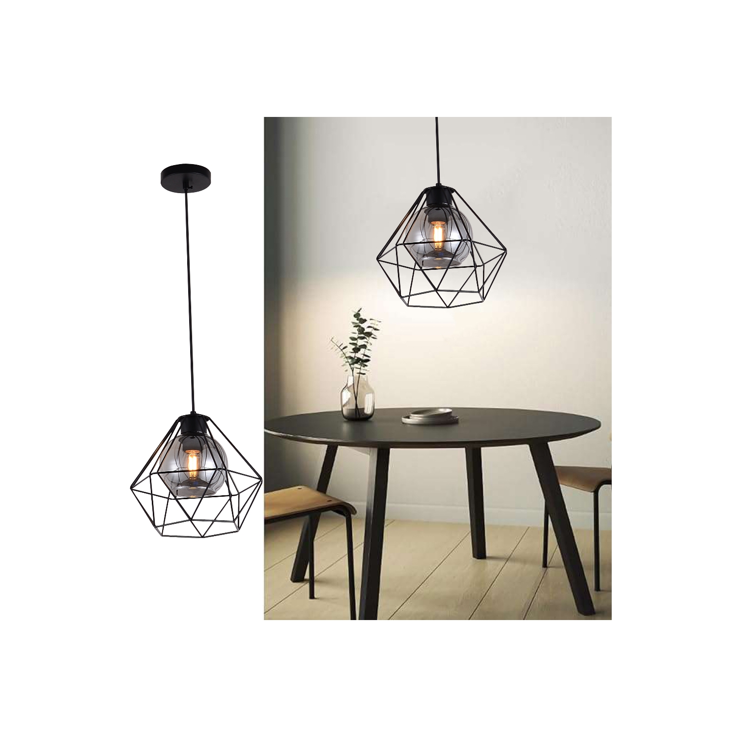Foto 1 | Lámpara Colgante Genérica De 1 Luz E27 Negra, 25 X 25 X 100 Cm - Venta Internacional.