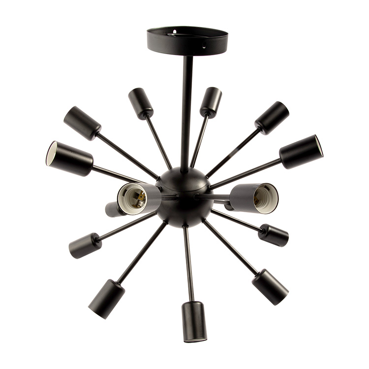 Lámpara Colgante Saterite 16 Socket Negra Decoración para el Hogar Sala Comedor y Escaleras