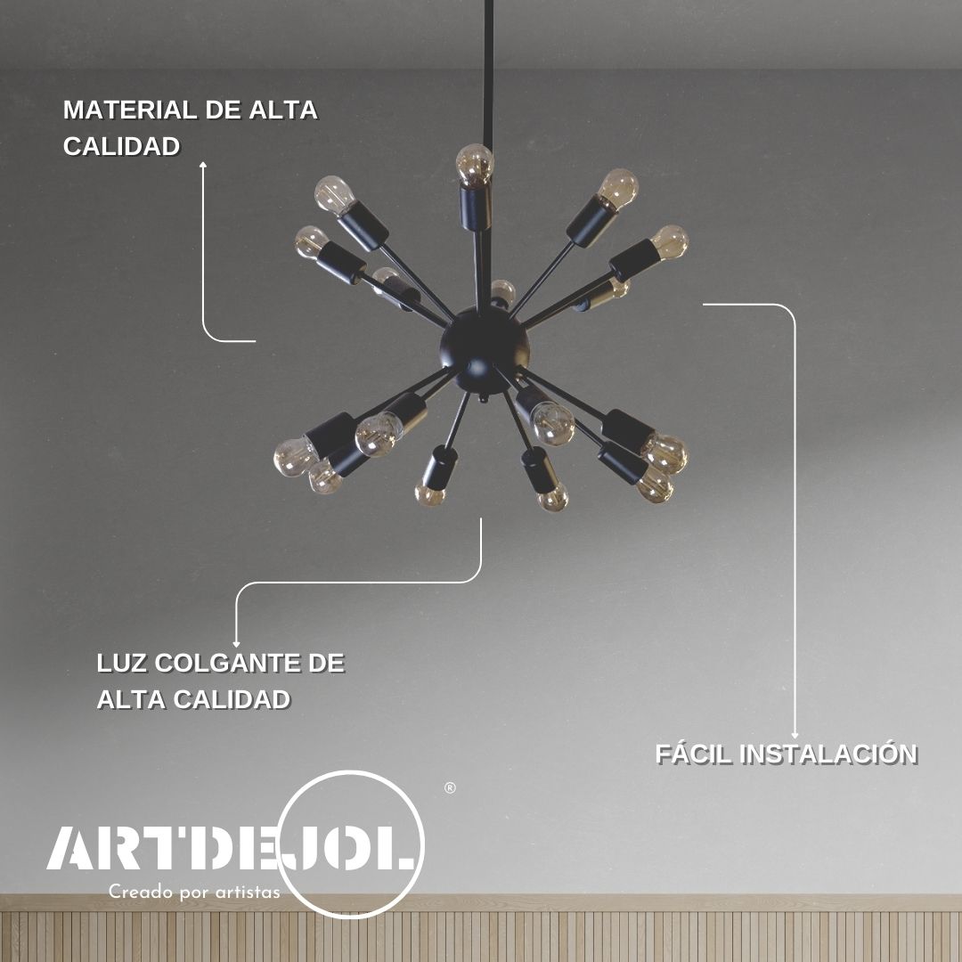 Foto 4 pulgar | Lámpara Colgante Saterite 16 Socket Negra Decoración para el Hogar Sala Comedor y Escaleras