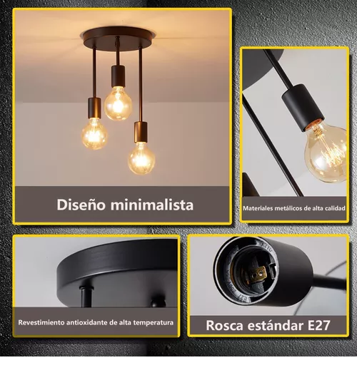 Foto 3 | Lámpara Colgante Recta De 3 Luces Moderna