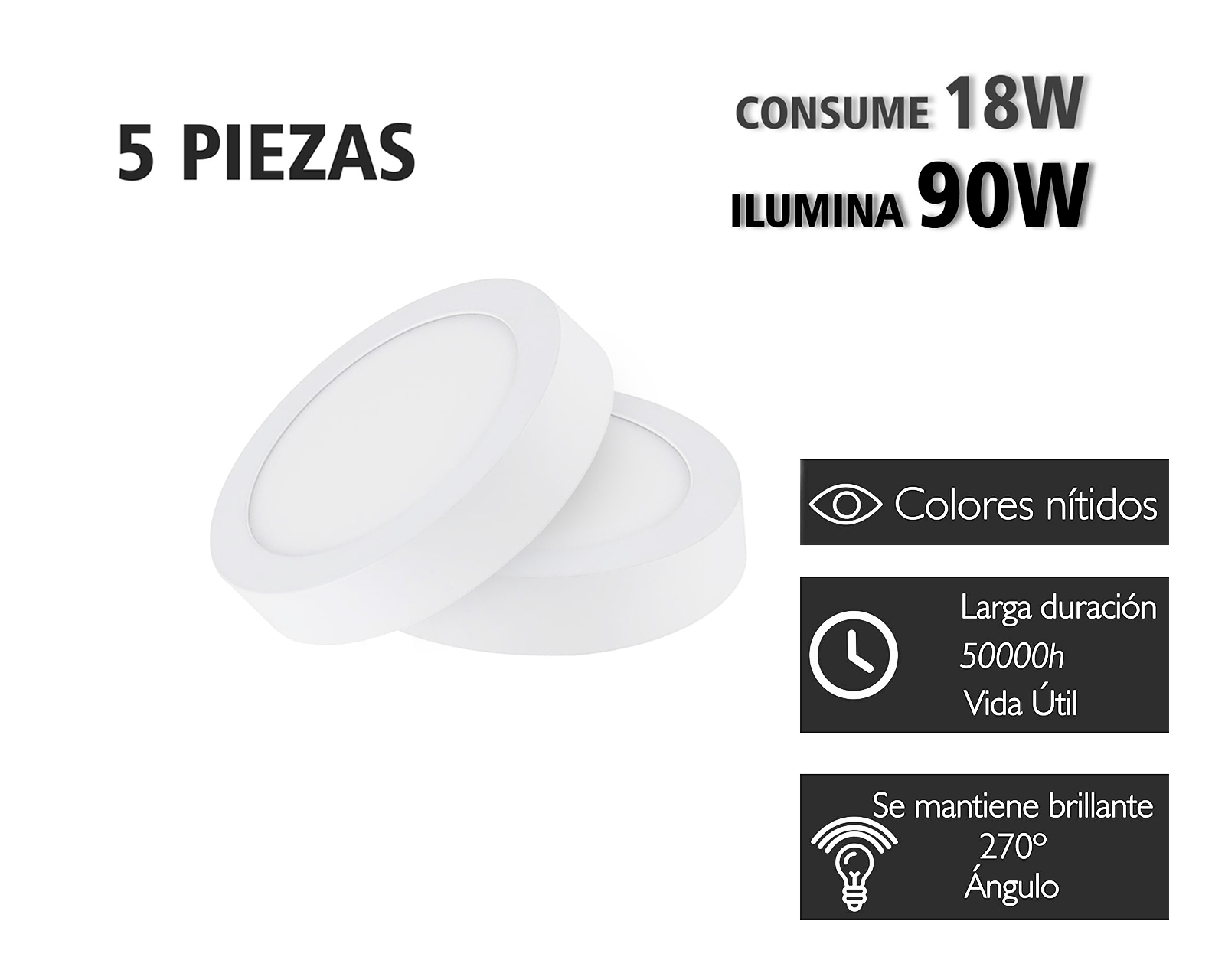 Foto 2 | Set 5 Lámparas  Led 18w Fija Redonda De Techo Basitex Blanco