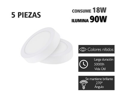 Foto 2 | Set 5 Lámparas Led 18w Fija Redonda De Techo Basitex Blanco