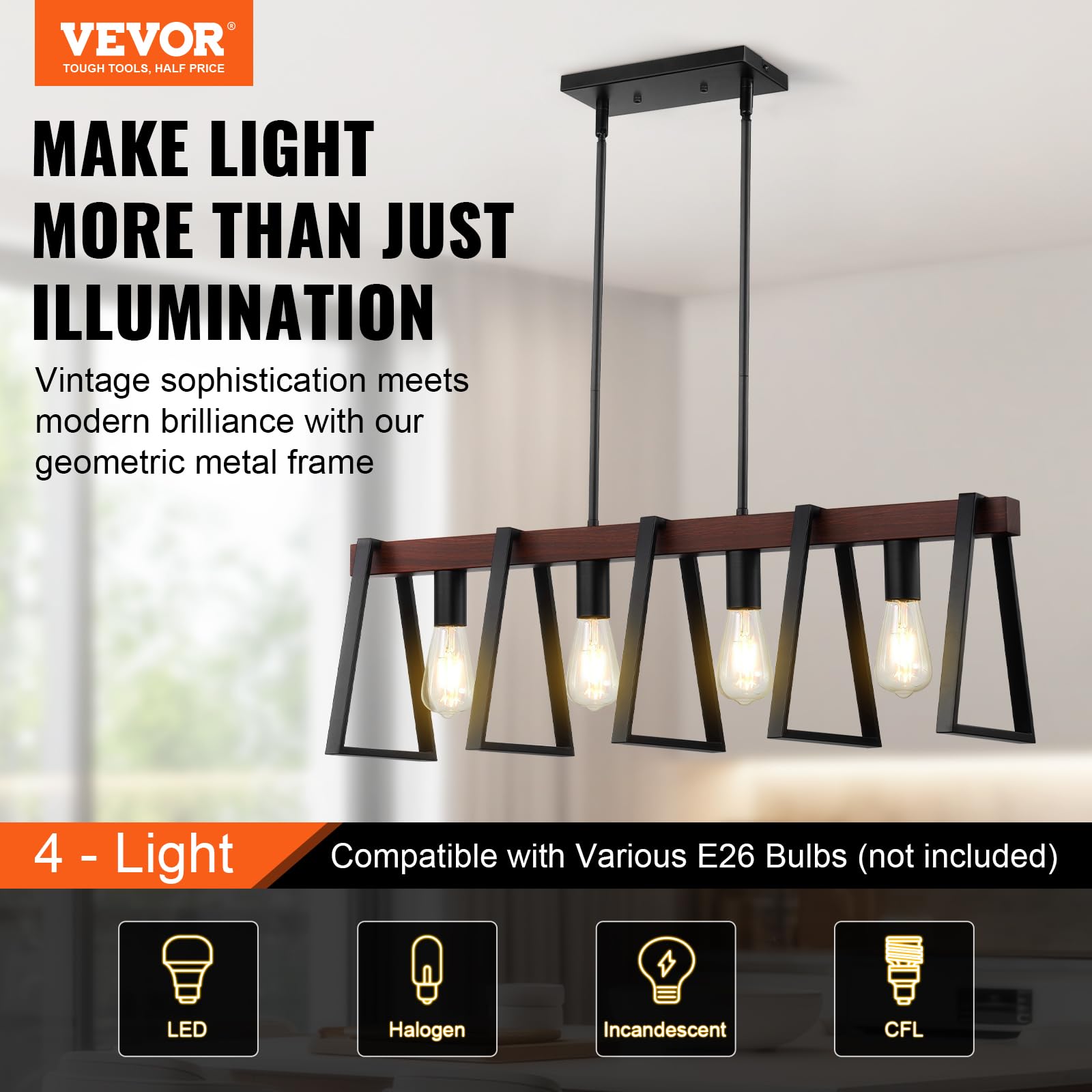 Foto 3 pulgar | Lámpara Colgante Vevor, Isla De Cocina De 4 Luces, Ajustable, 60 W - Venta Internacional.