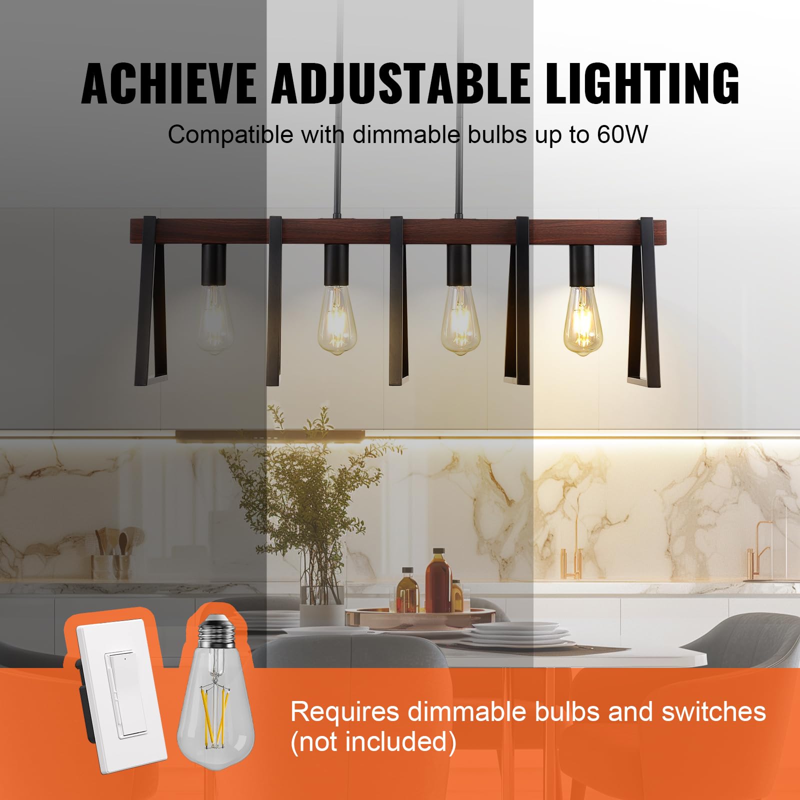 Foto 6 pulgar | Lámpara Colgante Vevor, Isla De Cocina De 4 Luces, Ajustable, 60 W - Venta Internacional.
