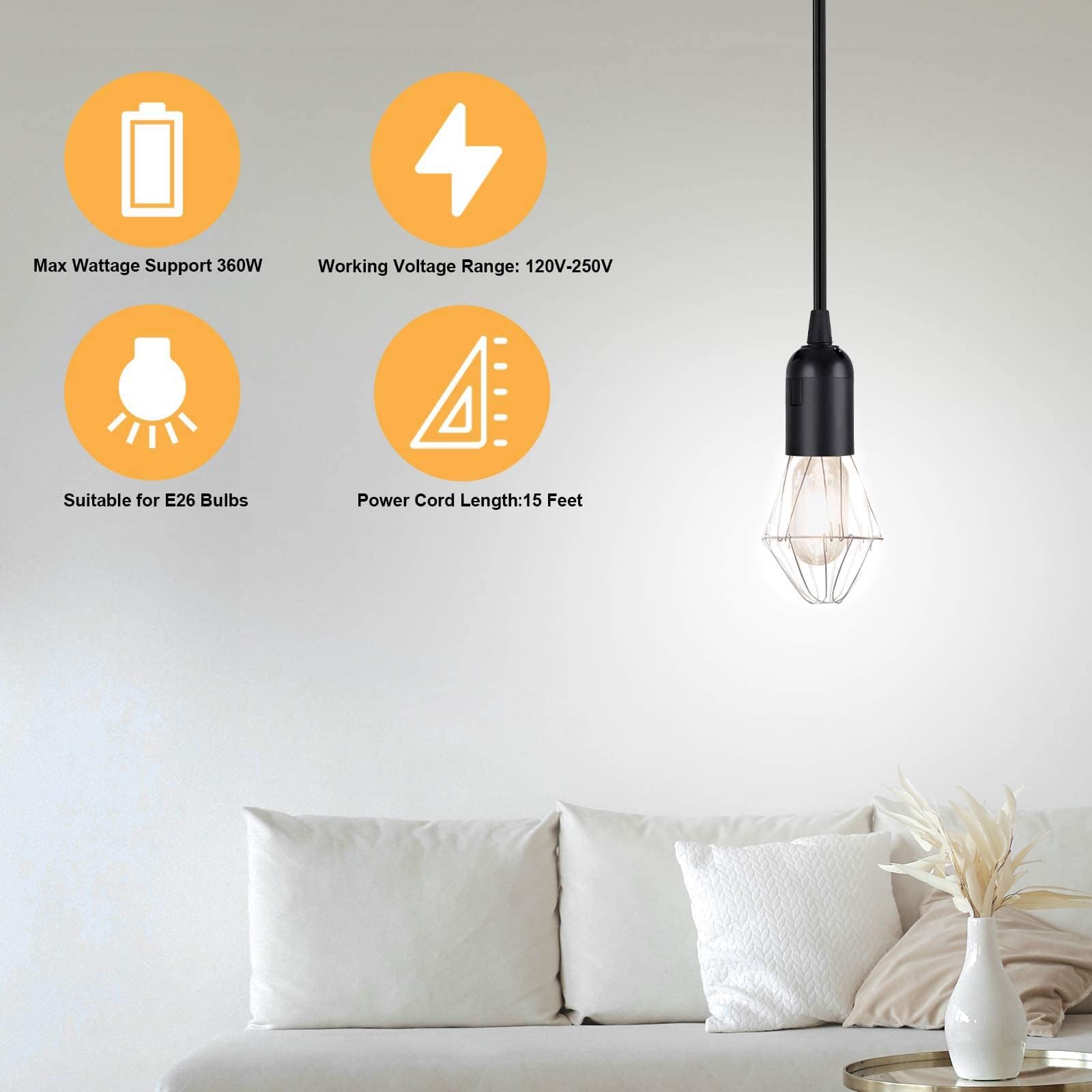 Foto 5 | Farol Colgante Simple Deluxe Con Cable De Extensión, 6 M, Negro, 1 Paquete - Venta Internacional.