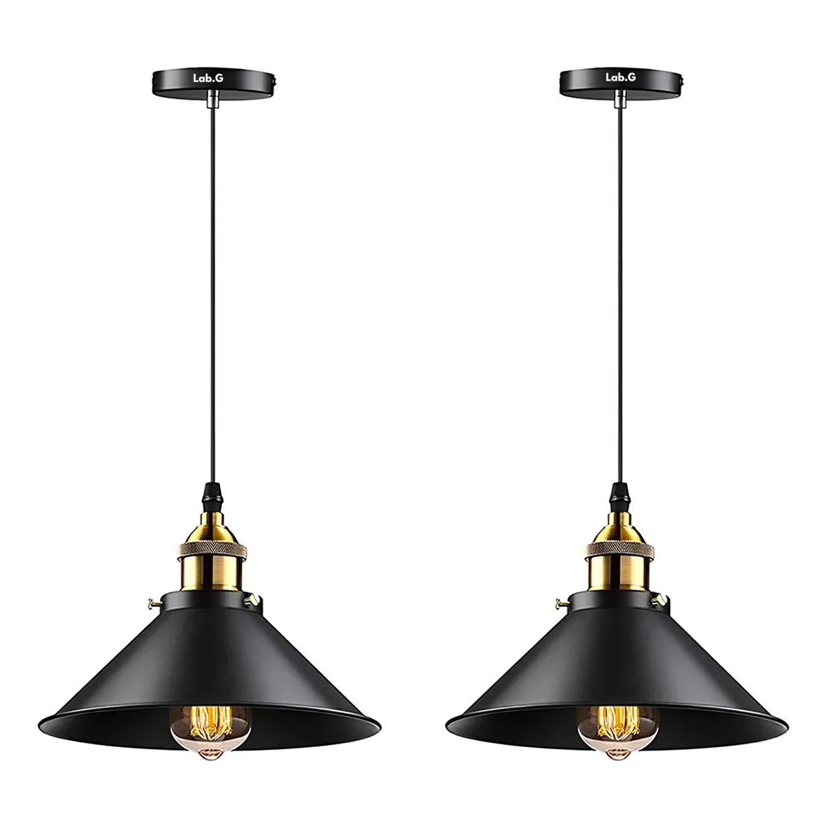 2 Retro Lámpara Colgante Lampara De Techo Industrial E26 Lab.g Negro