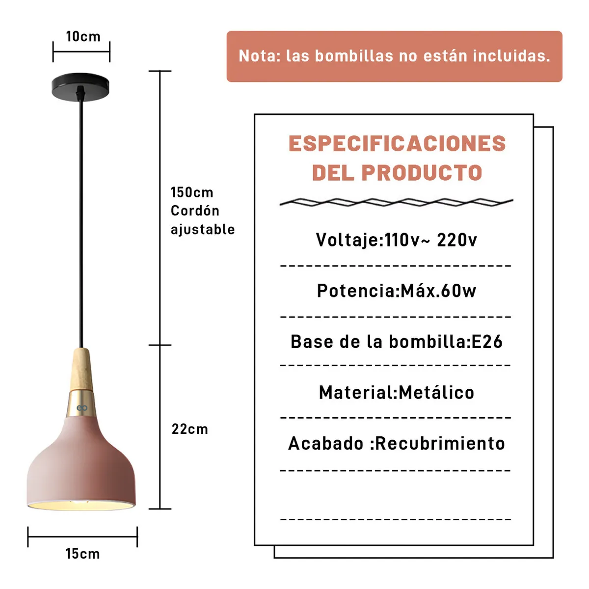 Foto 4 pulgar | Lámpara De Techo Colgante Decorativa Moderna Eo Safe Imports Esi-19469 Rosa