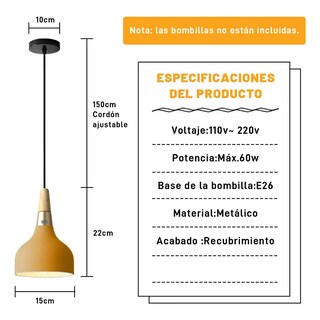 Foto 3 | Lámpara De Techo Colgante Decorativa Moderna Eo Safe Imports Esi-19466 Amarilla