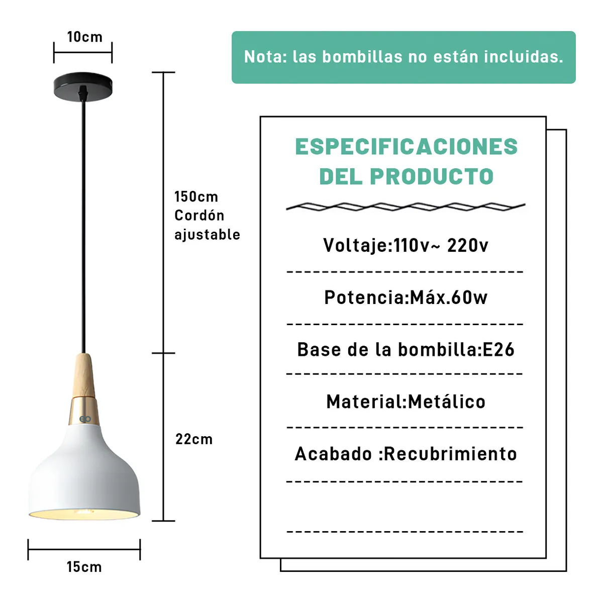 Foto 2 | Lámpara De Techo Colgante Decorativa Moderna Eo Safe Imports Esi-19467 Blanco