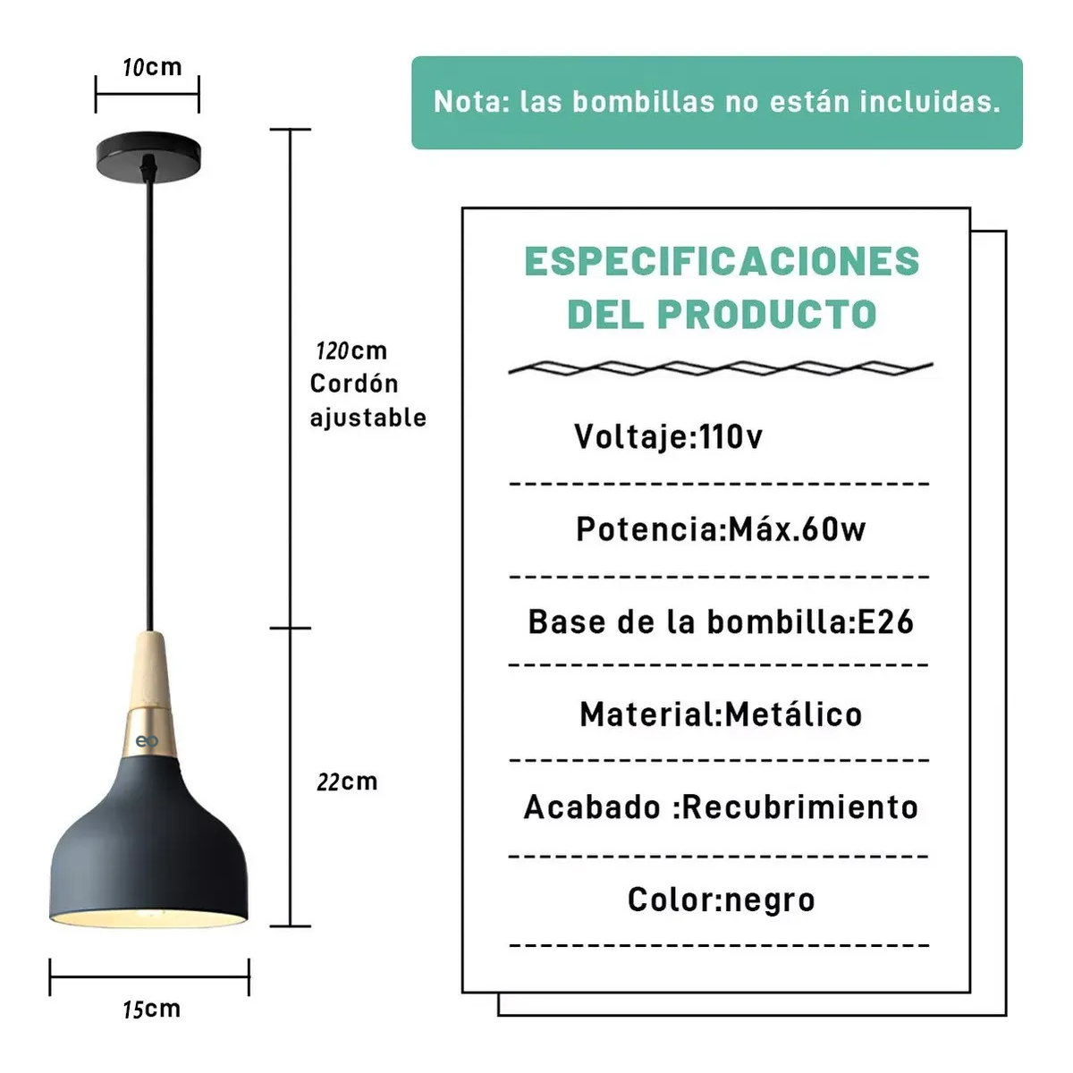 Foto 4 pulgar | Lámpara De Techo Colgante Decorativa Moderna Eo Safe Imports Esi-19468 Negro