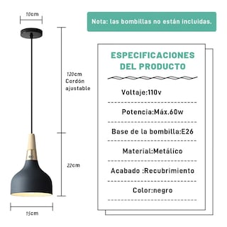 Foto 3 | Lámpara De Techo Colgante Decorativa Moderna Eo Safe Imports Esi-19468 Negro