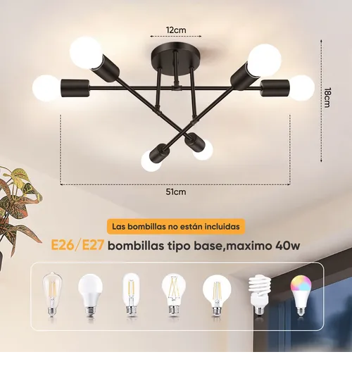 Foto 4 pulgar | Elegante Lámpara De Techo Xtellar Negra Con 6 Cabezales Para Una Decoración Exquisitamente Moderna