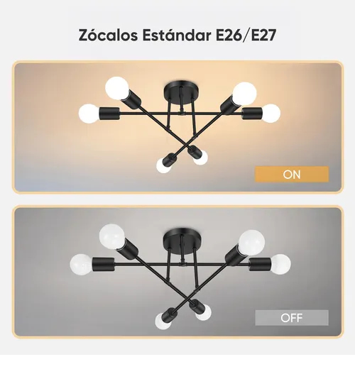 Foto 5 pulgar | Elegante Lámpara De Techo Xtellar Negra Con 6 Cabezales Para Una Decoración Exquisitamente Moderna