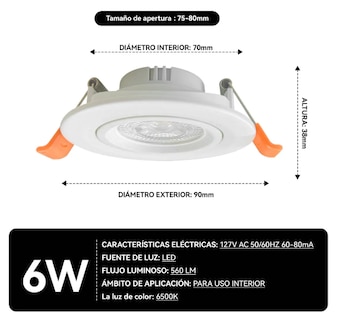 Foto 2 | Elegante Plafón Led Xtellar Empotrable 6w, Redondo, Luz Blanca Fría, Paquete De 6
