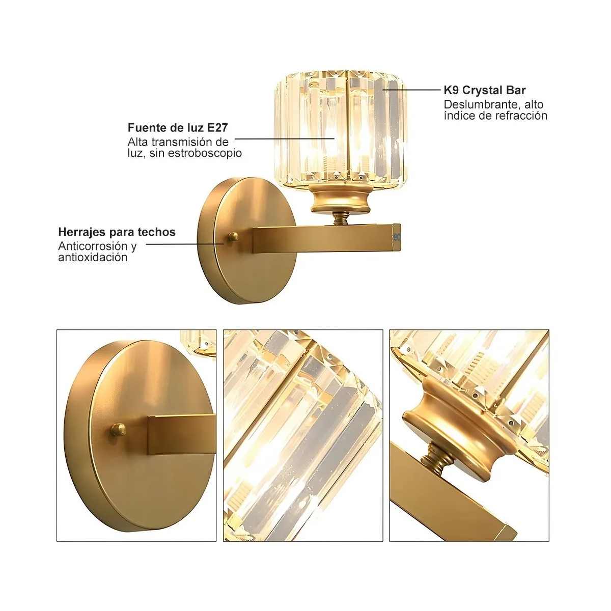 Foto 5 pulgar | Lámpara De Pared De Interior Moderna Estructura Ronda  Eo Safe Imports Esi-19492 Dorado