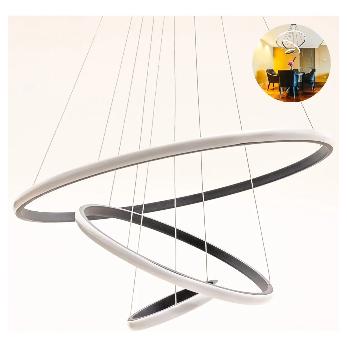 Foto 4 pulgar | Lampara Colgante Candil Led Neon 3 Aros 3 Tonos De Luz Eo Safe Imports Esi-19475 Gris