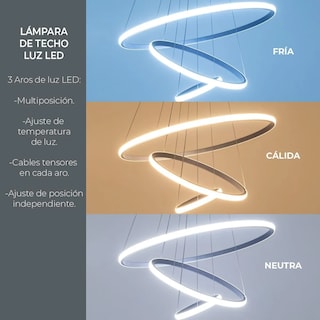 Foto 4 | Lampara Colgante Candil Led Neon 3 Aros 3 Tonos De Luz Eo Safe Imports Esi-19475 Gris