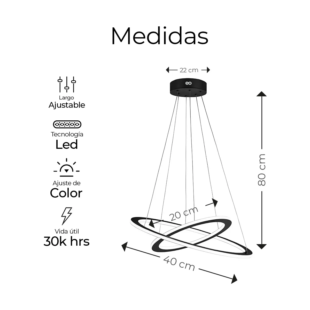 Foto 2 | Lámpara De Techo Led Dos Anillos Eo Safe Imports Esi-19474 Negro