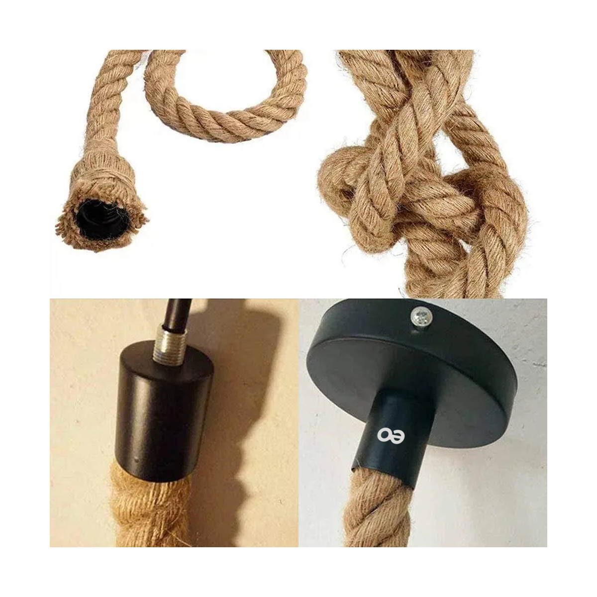 Foto 4 | Lámparas Colgantes Techo Vintage Cáñamo Ajustable 4 Pcs Eo Safe Imports Esi-19477 Marron