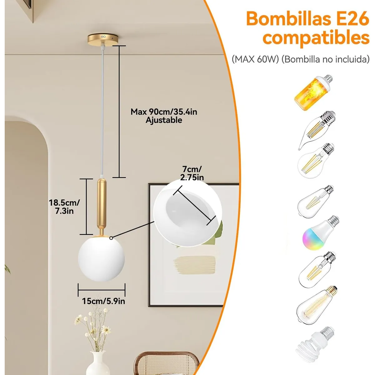 Foto 4 pulgar | Lámpara De Techo Esfera De Candelabro Eo Safe Imports Esi-19485 Dorado