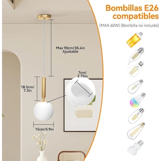 Foto 3 | Lámpara De Techo Esfera De Candelabro Eo Safe Imports Esi-19485 Dorado