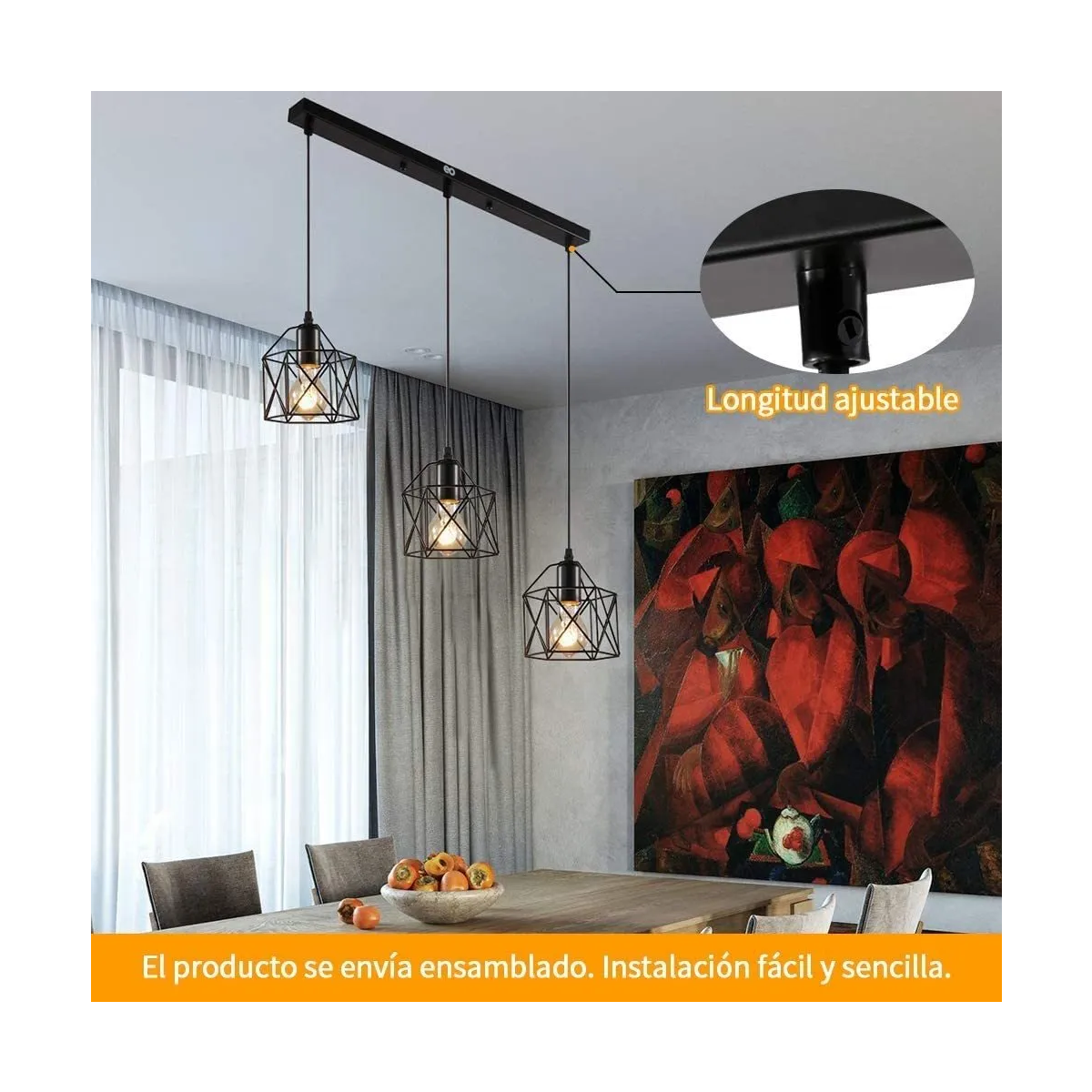 Foto 3 pulgar | Lámpara Colgante Industrial E26 E27 De 40 Cm, Eo Safe Imports Esi-19484 Negro
