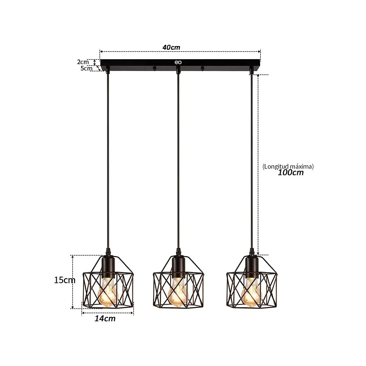 Foto 3 | Lámpara Colgante Industrial E26 E27 De 40 Cm, Eo Safe Imports Esi-19484 Negro
