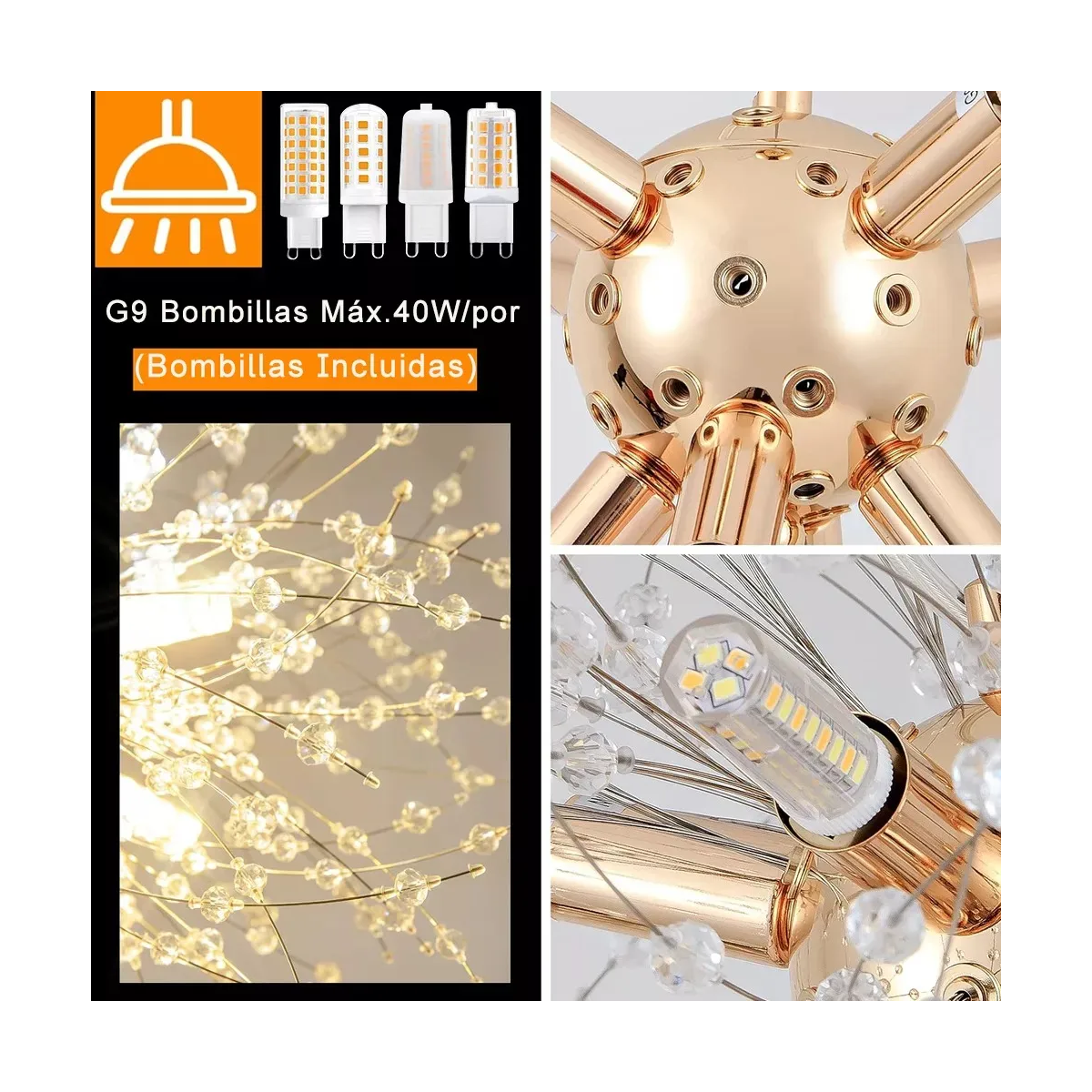 Foto 3 pulgar | Lámpara Colgante Candelabro De Cristal 8 Luces Eo Safe Imports Esi-19487 Dorado