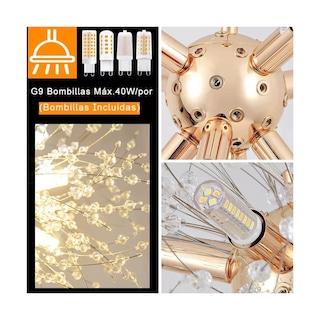 Foto 2 | Lámpara Colgante Candelabro De Cristal 8 Luces Eo Safe Imports Esi-19487 Dorado