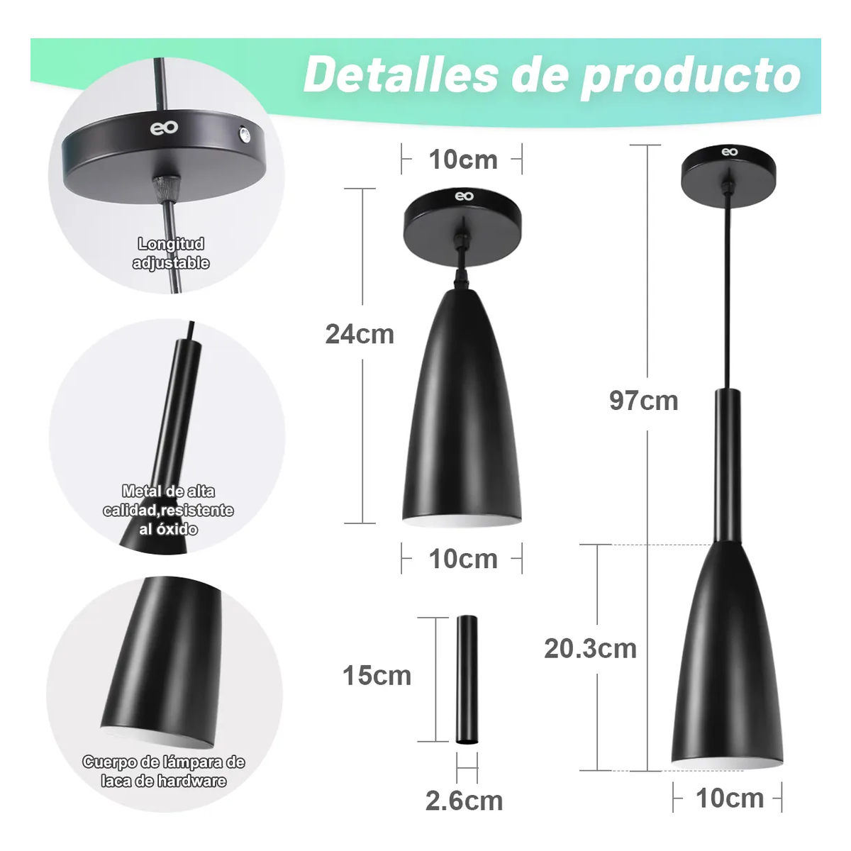 Foto 4 pulgar | 3 Lámparas De Techo Colgantes Modernas Eo Safe Imports Esi-19480 Negro