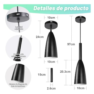 Foto 3 | 3 Lámparas De Techo Colgantes Modernas Eo Safe Imports Esi-19480 Negro