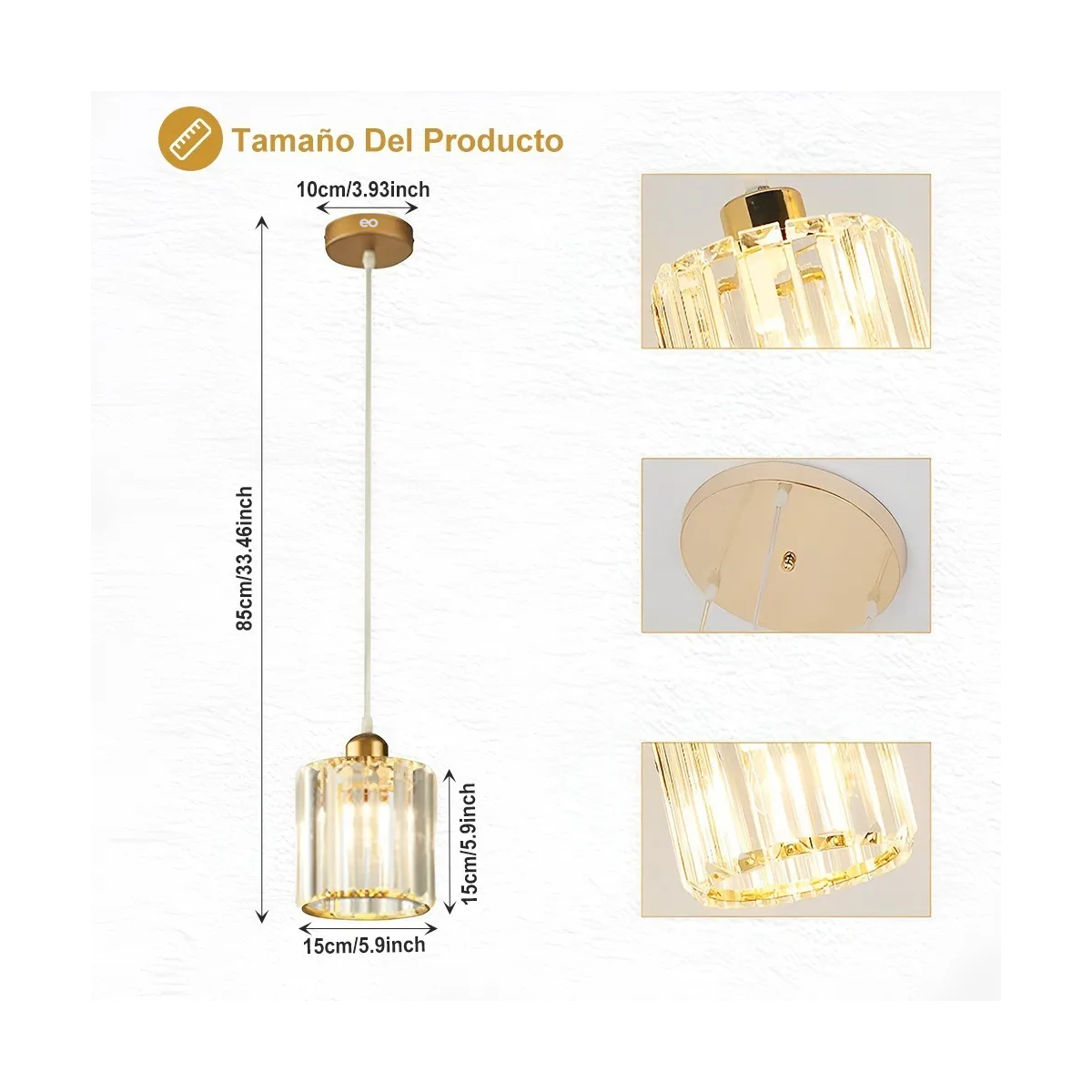 Foto 4 pulgar | Lámpara Colgante Cristal Moderna Decorativa Eo Safe Imports Esi-19482 Dorado