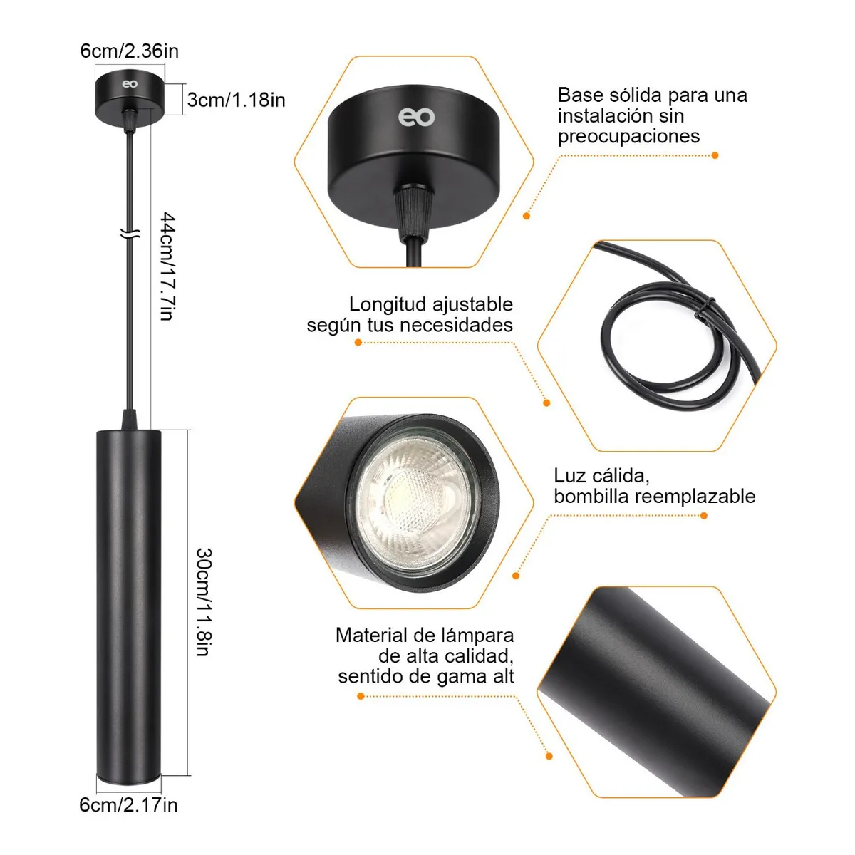 Foto 3 pulgar | Lámpara Colgante Tubo Largo Luz 21w Altura Ajustable 3 Pzs Eo Safe Imports Esi-19488 Negro
