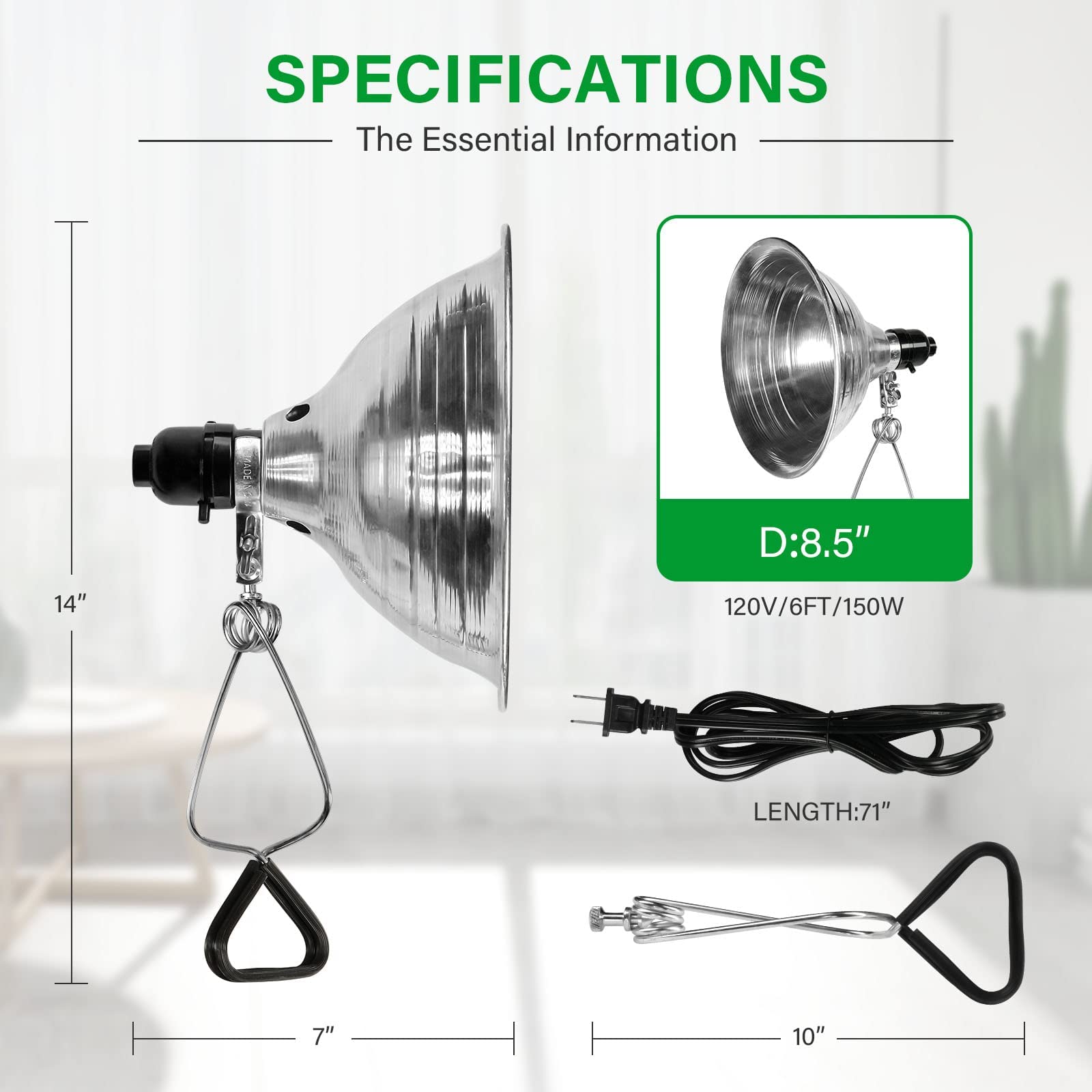 Foto 3 | Clamp Light Simple Deluxe Con Reflector De 8.5 Pulgadas Y 150 W, 1 Paquete - Venta Internacional.