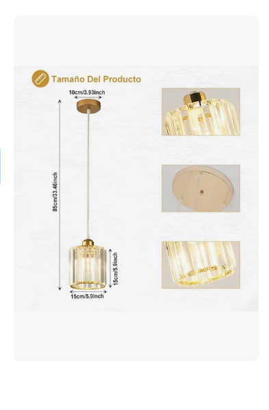 Foto 3 pulgar | Lámpara Xtellar Colgante Lámpara De Techo Cristal Moderna Decorativa Estructura Círculo Dorado