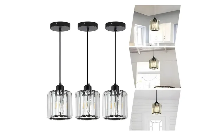 Foto 1 | Lámpara Xtellar Colgante Techo Cristal Moderna Decorativas 3 Piezas Estructura Ronda Negra