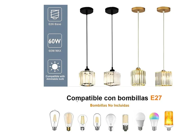 Foto 2 | Lámpara Xtellar Colgante Techo Cristal Moderna Decorativas 3 Piezas Estructura Ronda Negra