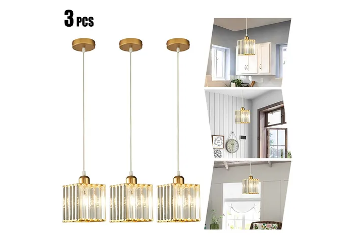 Foto 2 pulgar | Lámpara Xtellar Colgante Techo Cristal Moderna Decorativas 3 Piezas Estructura Cuadrado Dorado